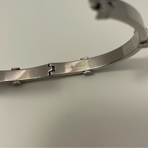 Tory Burch- Miller Logo Hinged Bangle Bracelet available in silver or gold - Picture 7 of 10